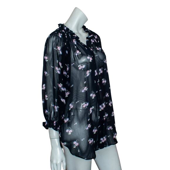 ISABEL MARANT Etoile Women's Silk Sheer Blouse Blue Floral Size 5 - Picture 4 of 8